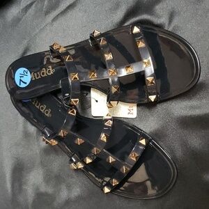Mudd NWT Triple Strap Gold Studded Jelly Slide Sandals